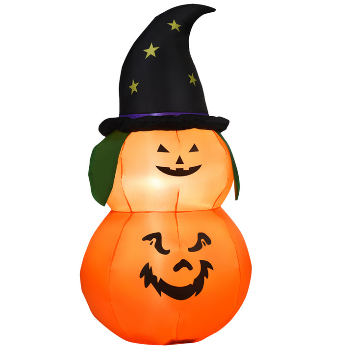 5ft Inflatable Halloween Pumpkin Decoration w/ LED Light Witch Hat Image 3