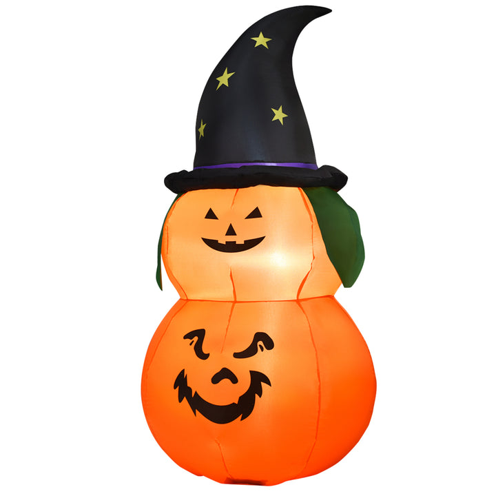 5ft Inflatable Halloween Pumpkin Decoration w/ LED Light Witch Hat Image 4