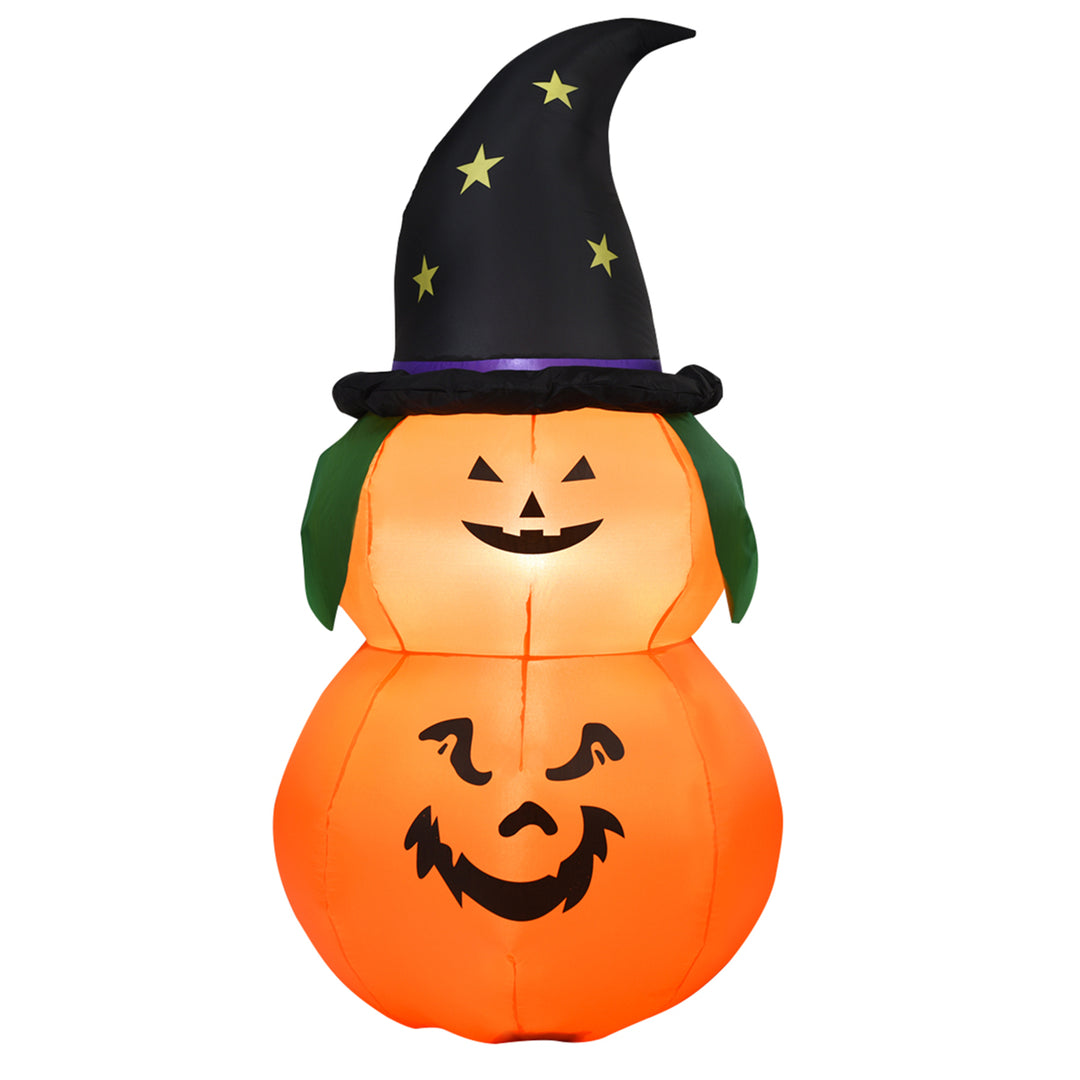 5ft Inflatable Halloween Pumpkin Decoration w/ LED Light Witch Hat Image 5