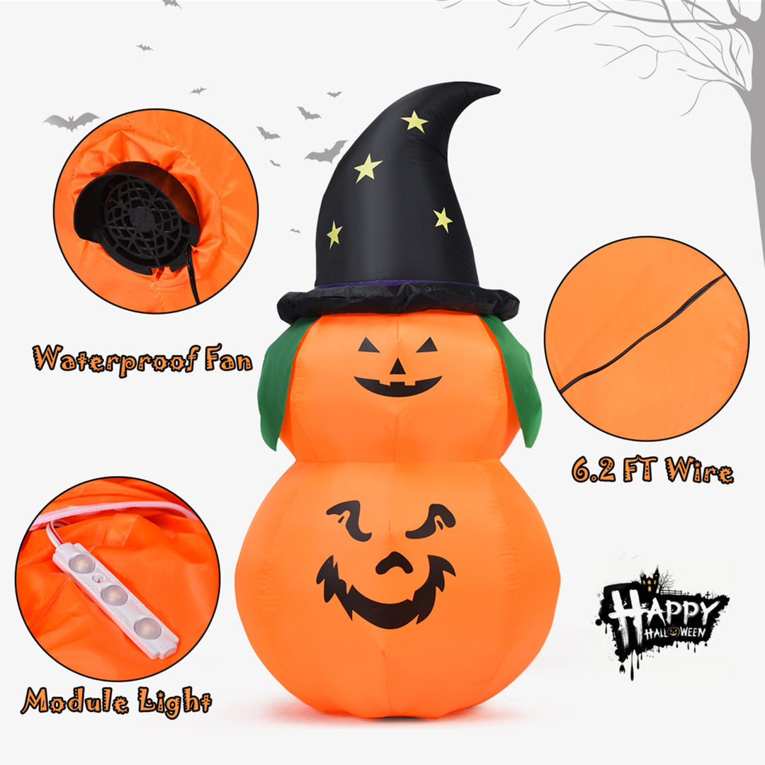 5ft Inflatable Halloween Pumpkin Decoration w/ LED Light Witch Hat Image 6