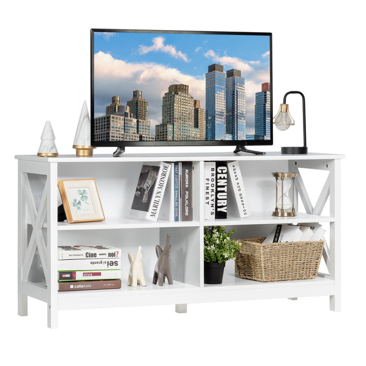 TV Stand Entertainment Media Center for TVs up to 55 w/ Storage Shelves White Image 1