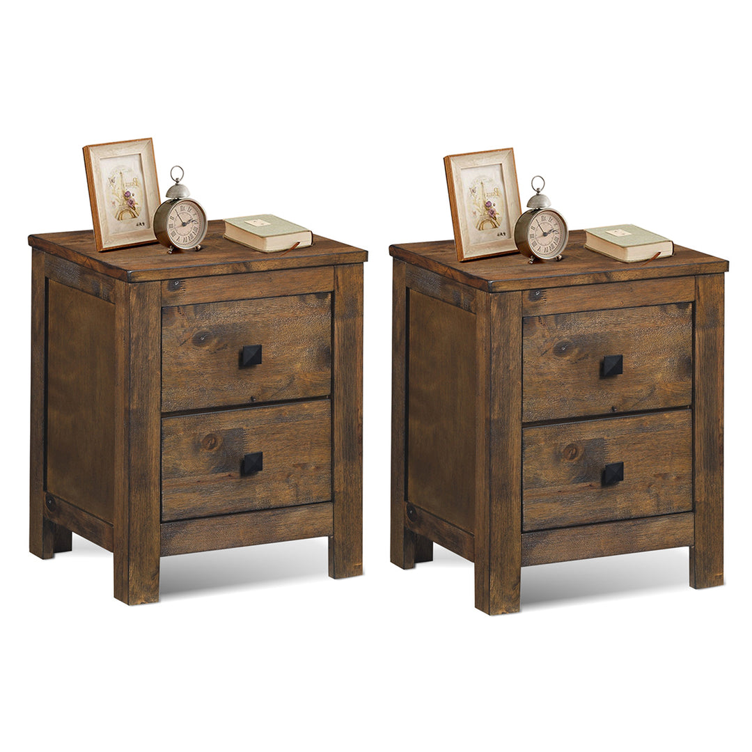 2PCS Nightstand Bed Side Table Wood With 2 Drawers Bedroom Image 1