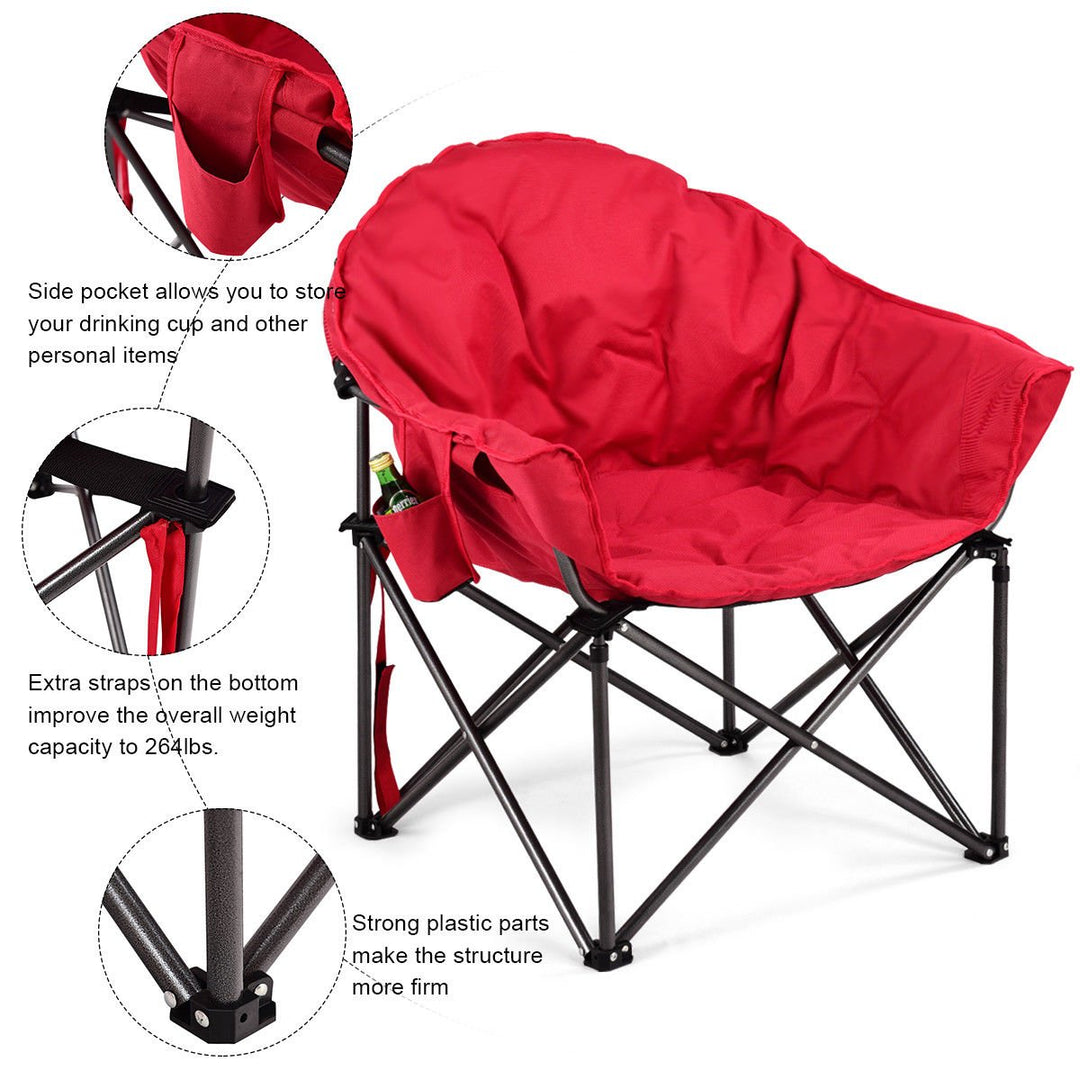 Oversized Saucer Moon Folding Camping Chair Padded Seat w/Cup HolderandCarry Bag Image 6