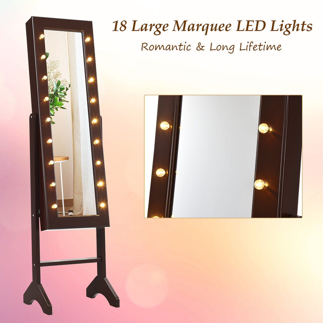 Mirrored Jewelry Cabinet Organizer 18 LED lights Brown Image 6