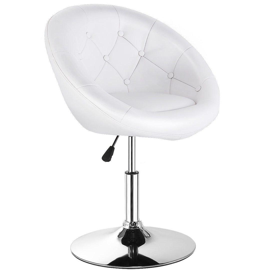 1PC Adjustable Round Swivel Tufted Back Accent Chair PU Leather White Image 1