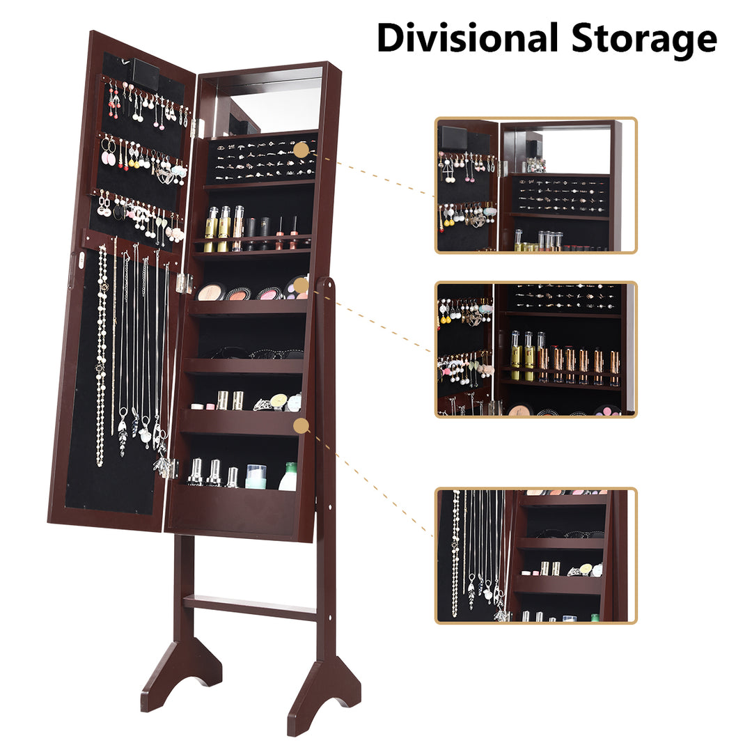 Mirrored Jewelry Cabinet Organizer 18 LED lights Brown Image 7