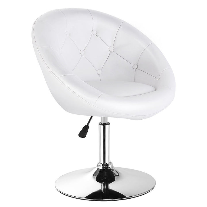 1PC Adjustable Round Swivel Tufted Back Accent Chair PU Leather White Image 8