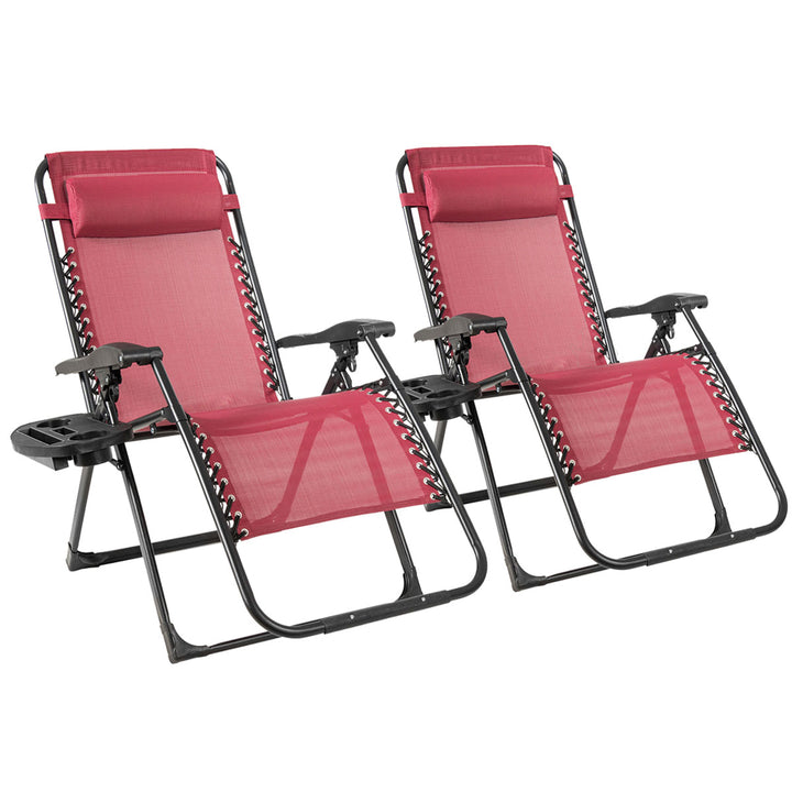 2PC Zero Gravity Chair Oversize Lounge Patio Heavy Duty Folding Recliner Red Image 1