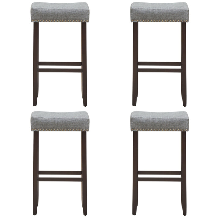 Set of 4 Nailhead Saddle Bar Stools 29 Height w/ Fabric Seat and Wood Legs Gray Image 8