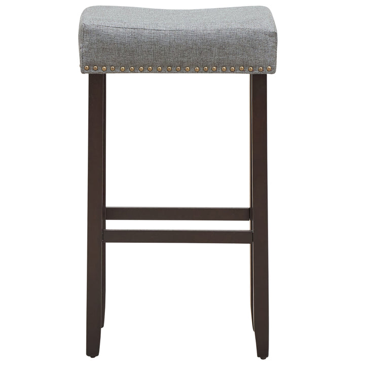 Set of 4 Nailhead Saddle Bar Stools 29 Height w/ Fabric Seat and Wood Legs Gray Image 10