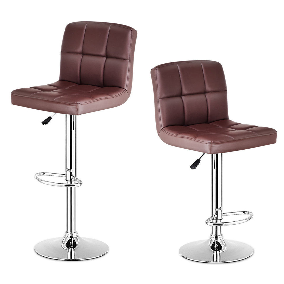 Set Of 2 Bar Stools PU Leather Adjustable Barstool Swivel Pub Chairs Brown Image 1