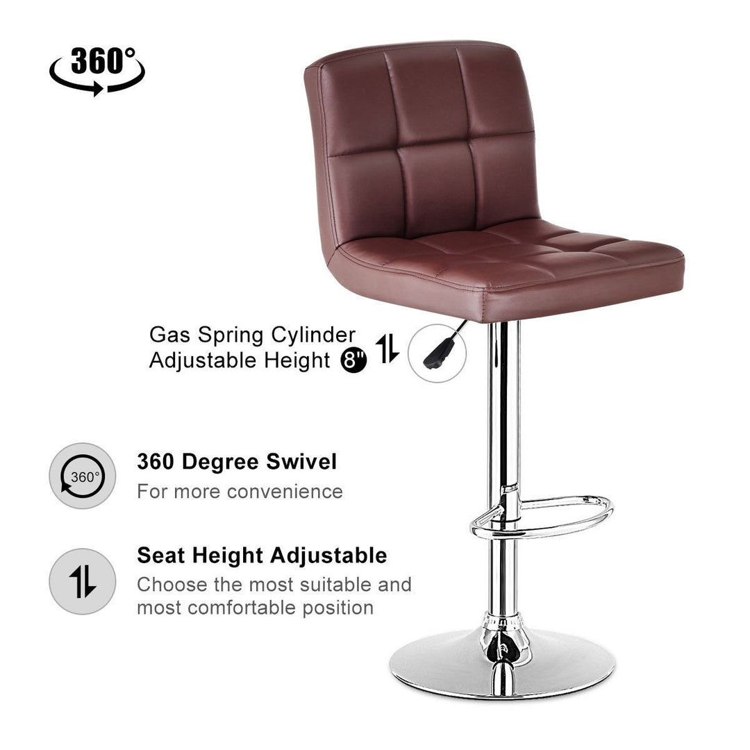 Set Of 2 Bar Stools PU Leather Adjustable Barstool Swivel Pub Chairs Brown Image 7