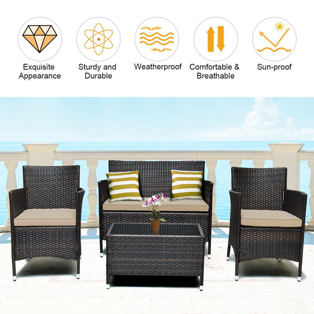 8PCS Rattan Patio Furniture Set Cushioned Sofa Chair Coffee Table Garden Image 5