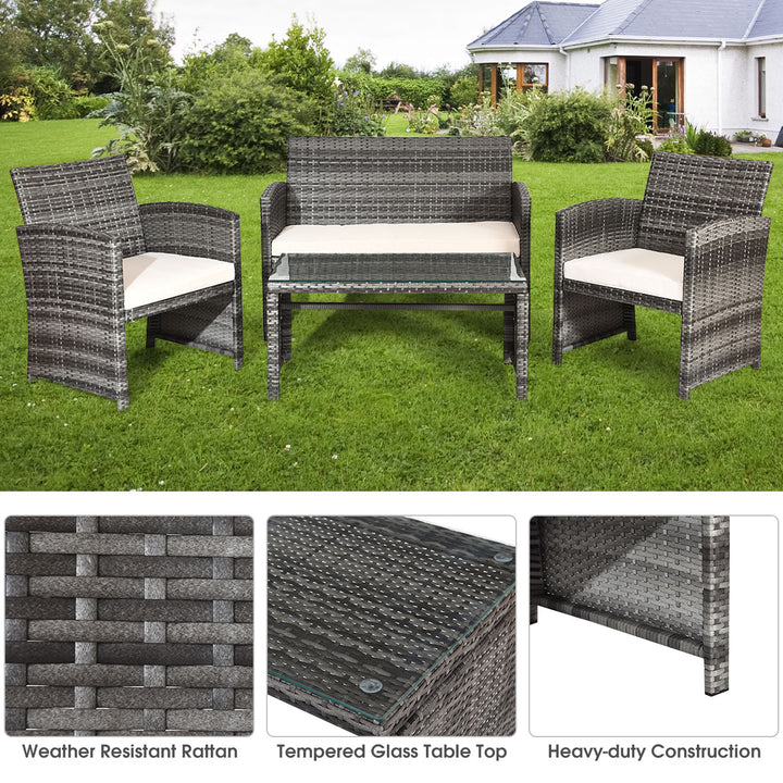 8-piece Patio Rattan Sets Glass Top Table and Sofa With Cushion Image 6