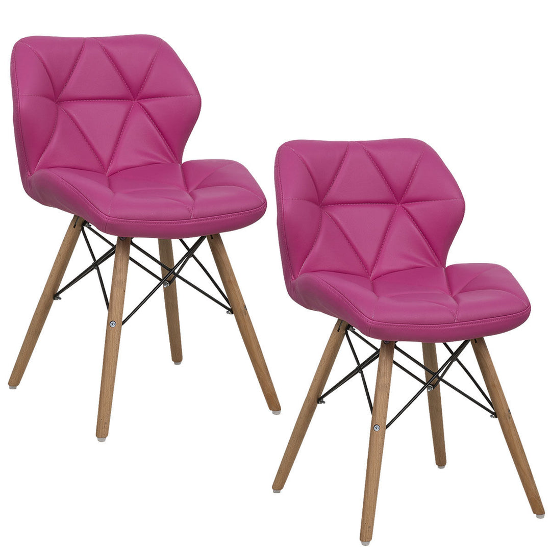 2PC PU Leather Armless Dining Chairs Wood Legs Rose Red Image 1