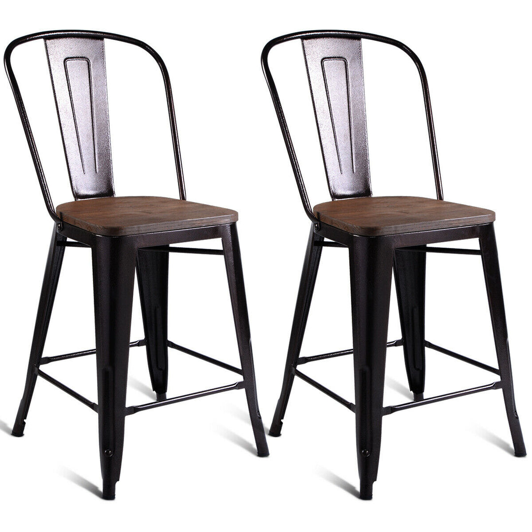 2 PC Metal Wood Counter Stool Kitchen Dining Bar Chairs Image 1