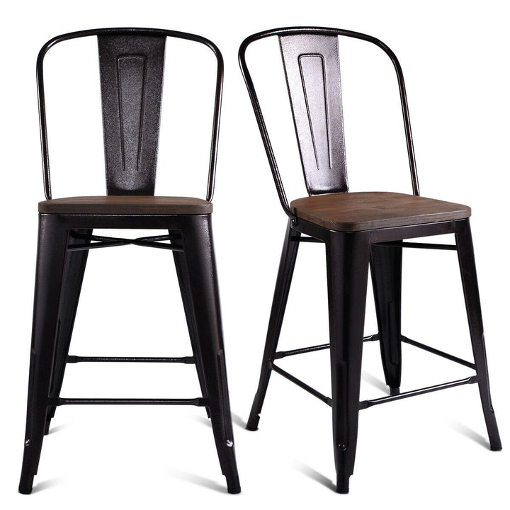 2 PC Metal Wood Counter Stool Kitchen Dining Bar Chairs Image 6