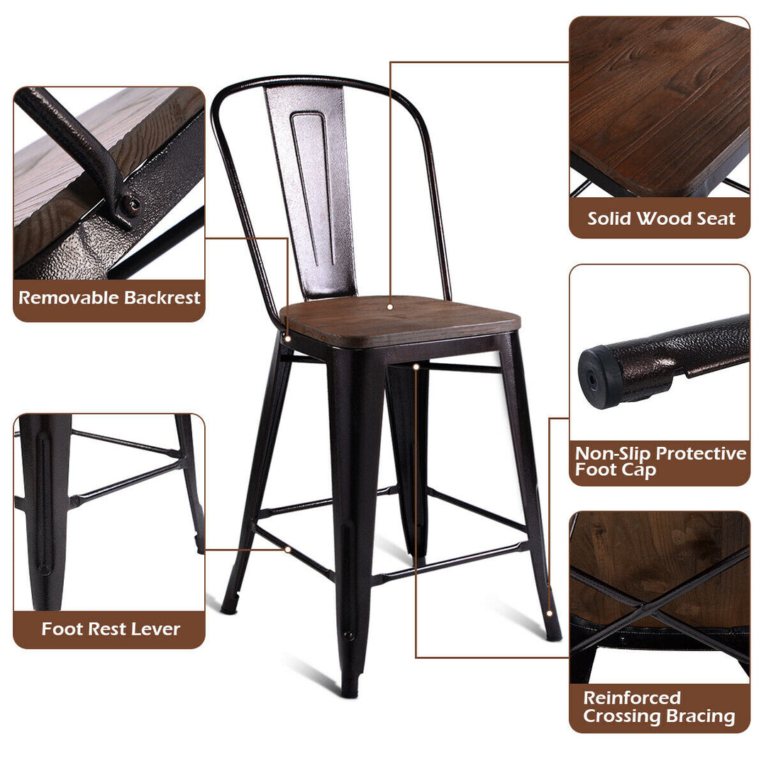 2 PC Metal Wood Counter Stool Kitchen Dining Bar Chairs Image 7