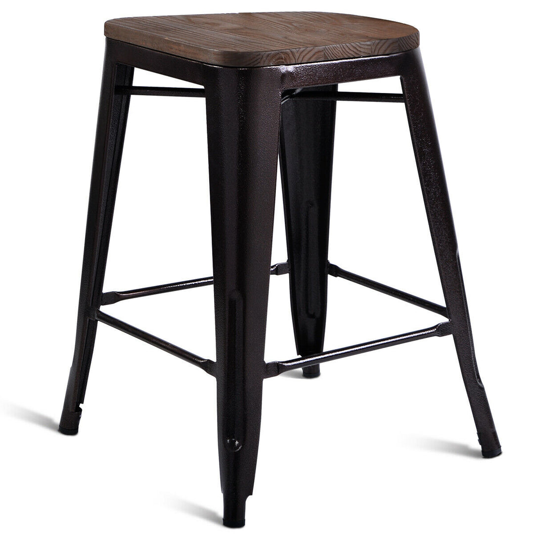 2 PC Metal Wood Counter Stool Kitchen Dining Bar Chairs Image 10