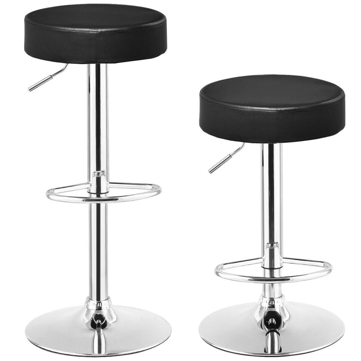 Set of 2 Adjustable Round Leather Seat Hydraulic Swivel Bar Stool Black Image 1