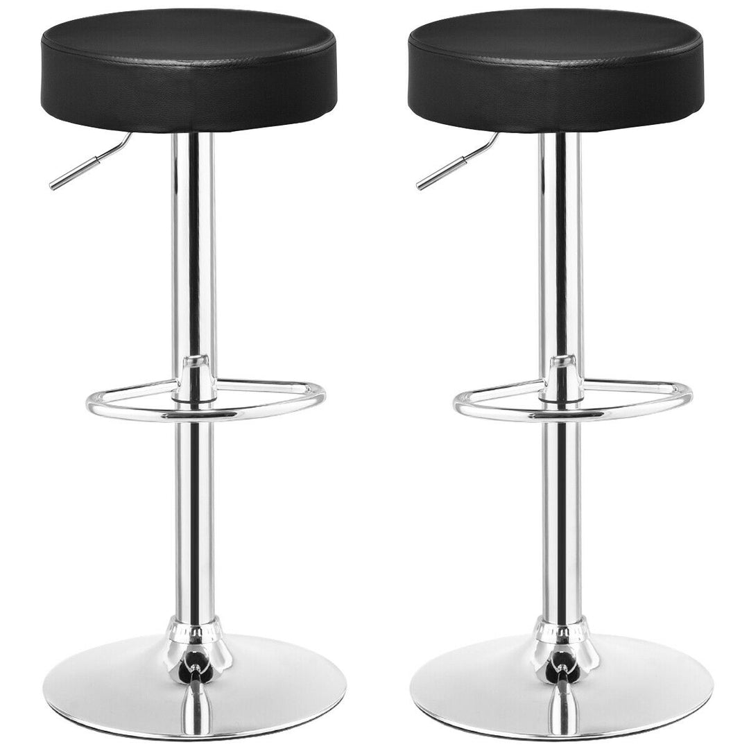 Set of 2 Adjustable Round Leather Seat Hydraulic Swivel Bar Stool Black Image 6