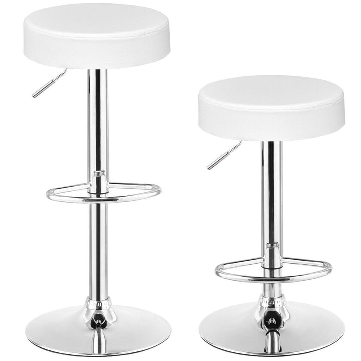 Set of 2 Adjustable Round Leather Seat Hydraulic Swivel Bar Stool White Image 1