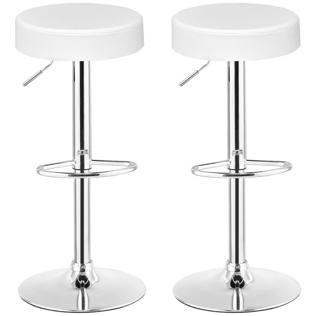 Set of 2 Adjustable Round Leather Seat Hydraulic Swivel Bar Stool White Image 6