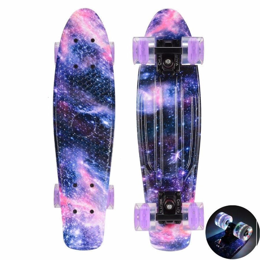 22 inch Skateboard Cruiser Penny 22" X 6" Retro Longboard Skate Graphic Galaxy Complete Led Light Image 1