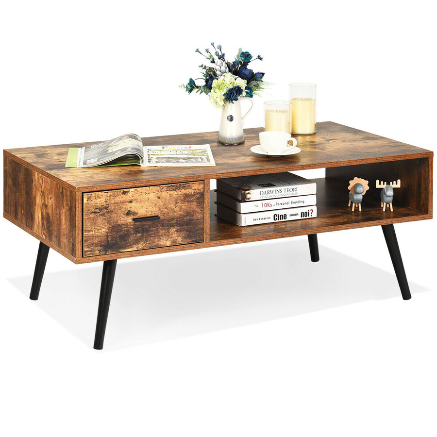 Retro Coffee Table Mid Century Modern Living Room Furniture w/Open Storage Shelf Image 1