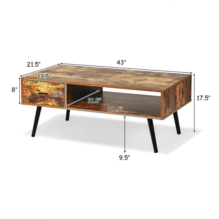 Retro Coffee Table Mid Century Modern Living Room Furniture w/Open Storage Shelf Image 2