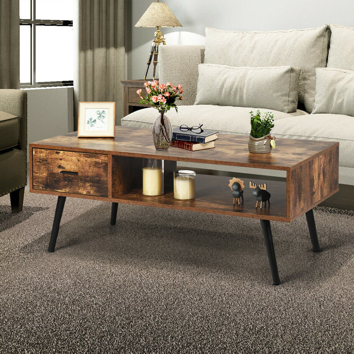 Retro Coffee Table Mid Century Modern Living Room Furniture w/Open Storage Shelf Image 4