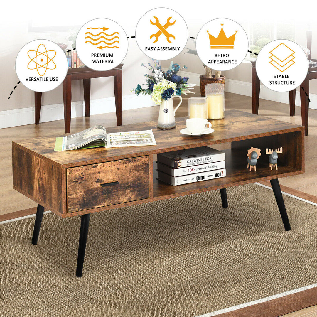 Retro Coffee Table Mid Century Modern Living Room Furniture w/Open Storage Shelf Image 5