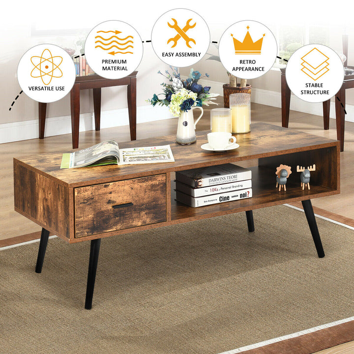 Retro Coffee Table Mid Century Modern Living Room Furniture w/Open Storage Shelf Image 5