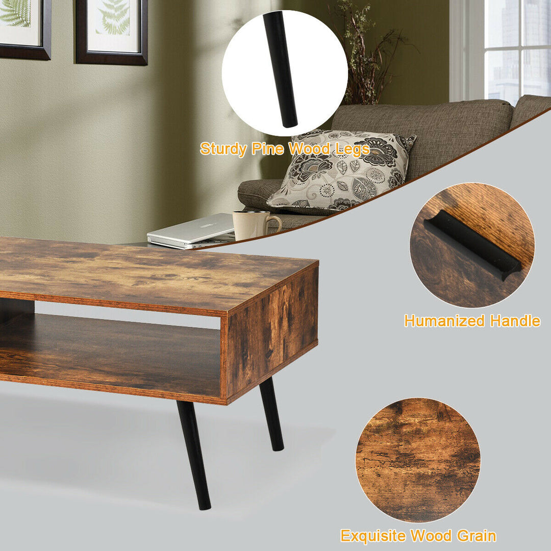 Retro Coffee Table Mid Century Modern Living Room Furniture w/Open Storage Shelf Image 7