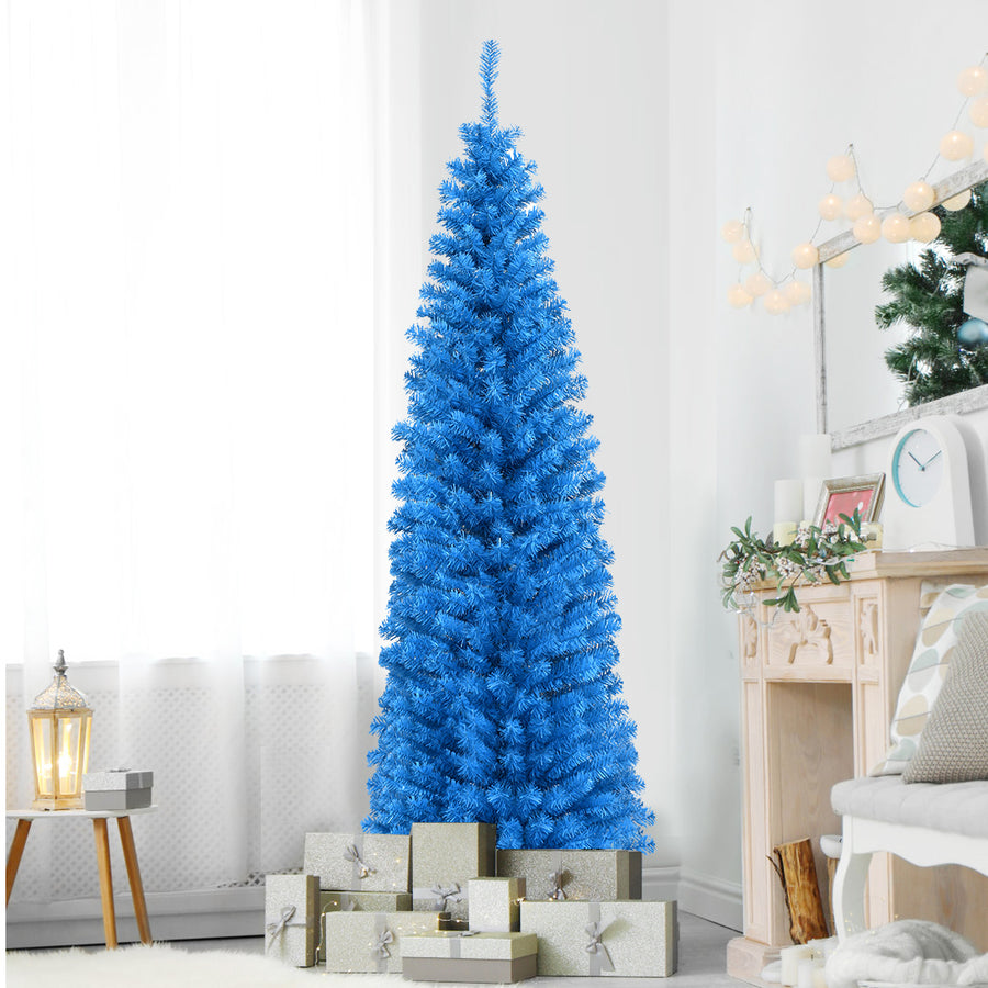 6ft Pencil Artificial Christmas Tree (Blue/Champagne/Silver) Image 1