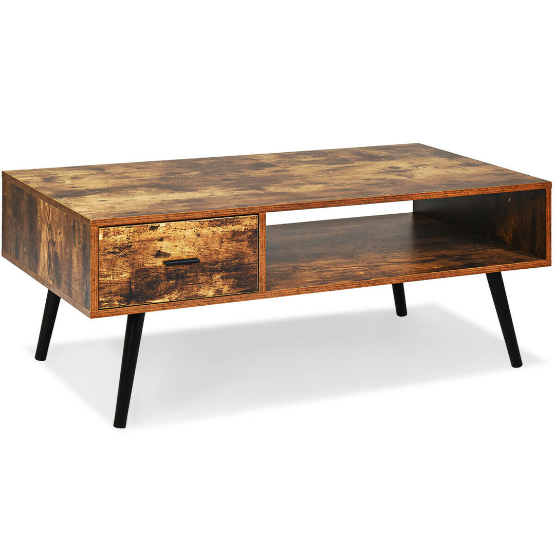 Retro Coffee Table Mid Century Modern Living Room Furniture w/Open Storage Shelf Image 10