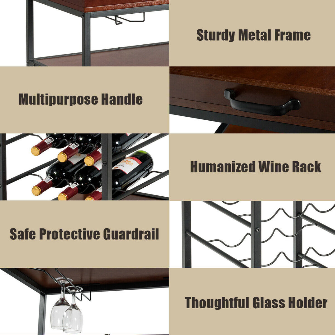 3 Tier Storage Kitchen Trolley Utility Bar Serving Cart w/Wine Rack and Glass Holder Image 7