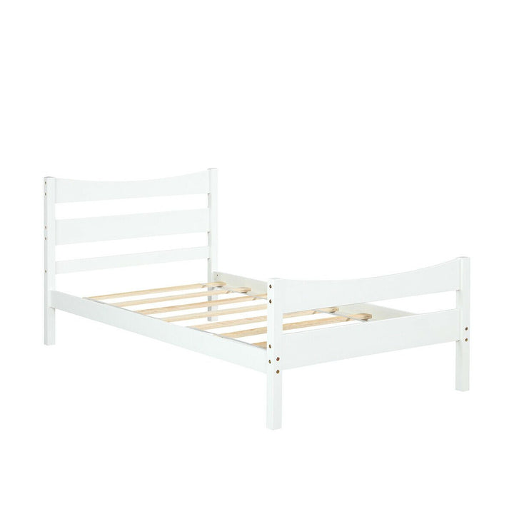 Twin Size Platform Bed Frame Foundation w/Headboard andWood Slat Support White Image 2