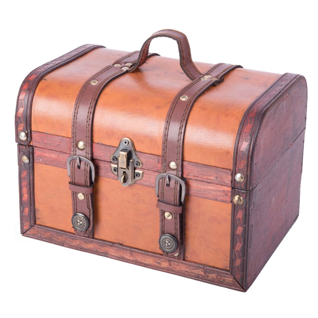 Decorative Leather Treasure Box Set Large Medium Antique Style Storage Trunks Image 1