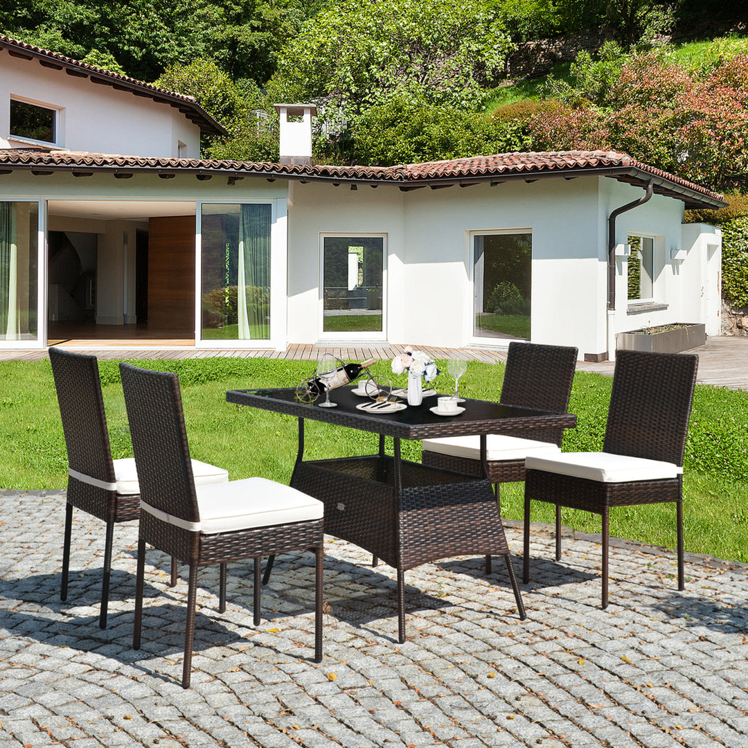 5PCS Rattan Patio Dining Table and Chair Set Outdoor Furniture Set w/ Cushion Image 1