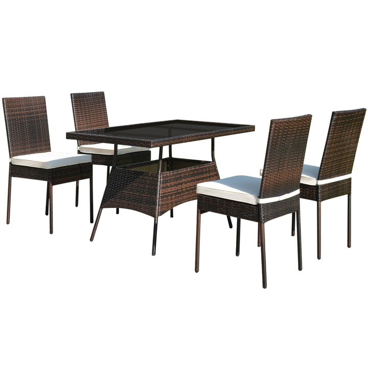 5PCS Rattan Patio Dining Table and Chair Set Outdoor Furniture Set w/ Cushion Image 2