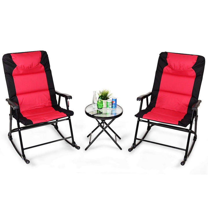 3PCS Folding Bistro Set Rocking Chair Cushioned Table Garden Furniture Image 1