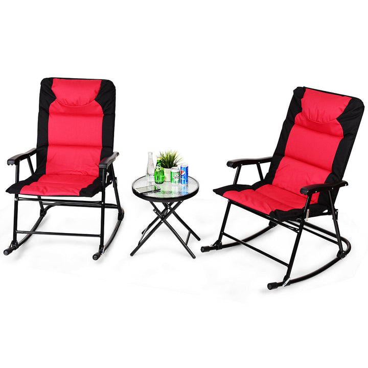 3PCS Folding Bistro Set Rocking Chair Cushioned Table Garden Furniture Image 8