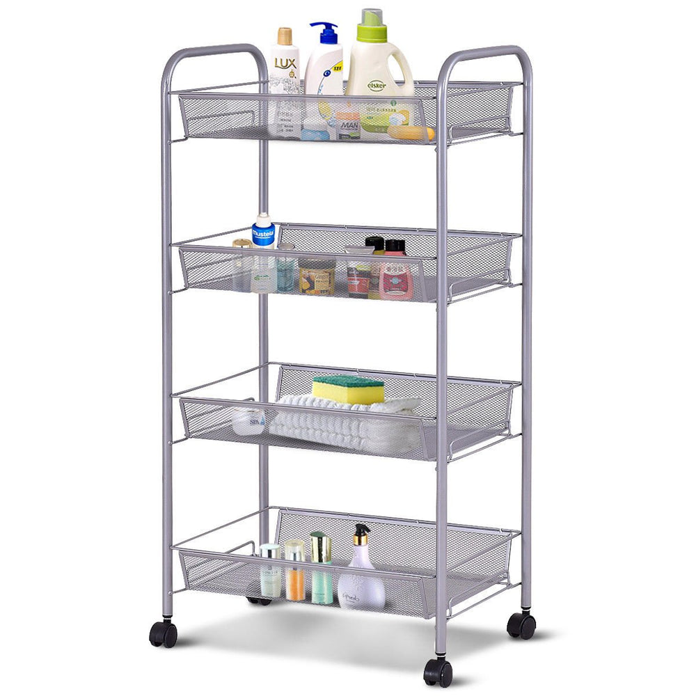 Costway 4 Tier Storage Rack Trolley Cart Home Kitchen Organizer Utility Baskets SilverBlack Image 1