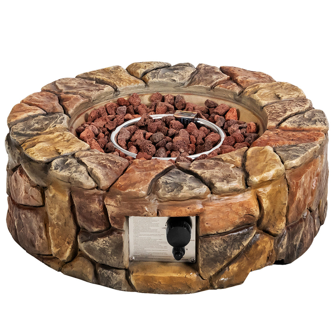 28-inch Stone Gas Fire Pit 40,000 BTU Propane Patio Yard w/ Lava Rocks Image 1