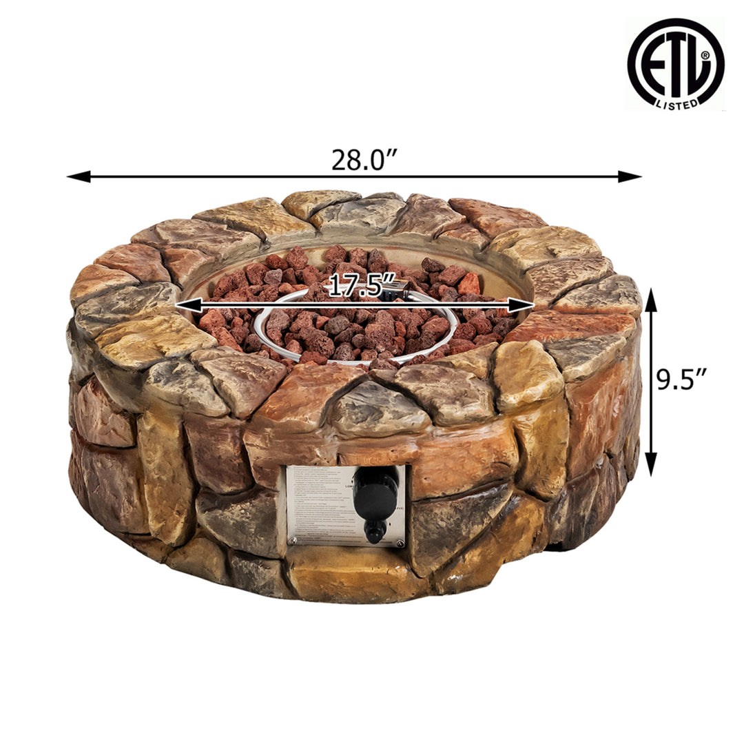 28-inch Stone Gas Fire Pit 40,000 BTU Propane Patio Yard w/ Lava Rocks Image 2