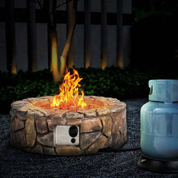 28-inch Stone Gas Fire Pit 40,000 BTU Propane Patio Yard w/ Lava Rocks Image 3