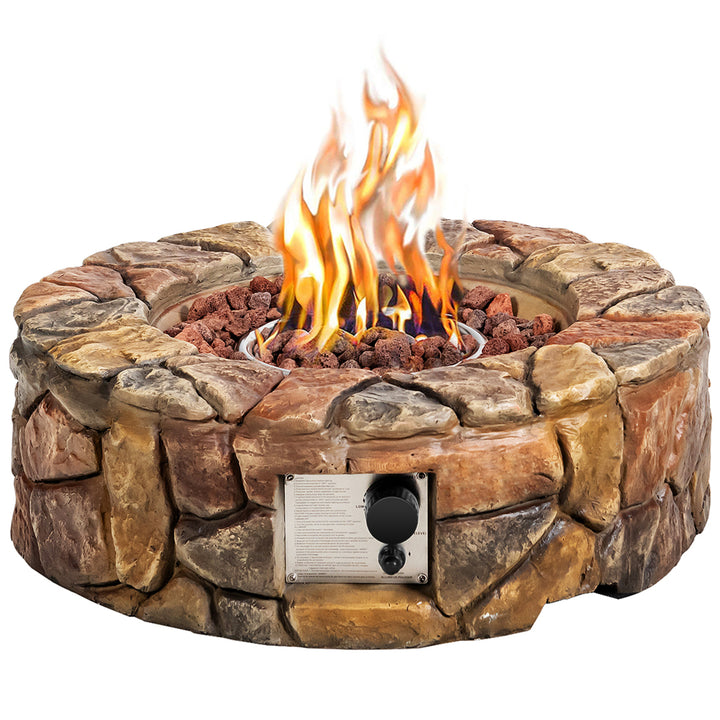 28-inch Stone Gas Fire Pit 40,000 BTU Propane Patio Yard w/ Lava Rocks Image 4