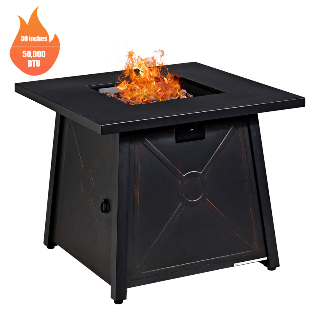 30 Square Gas Fire Pit Table Propane 50,000 BTU Patio Yard w/ Lava Rocks Image 4