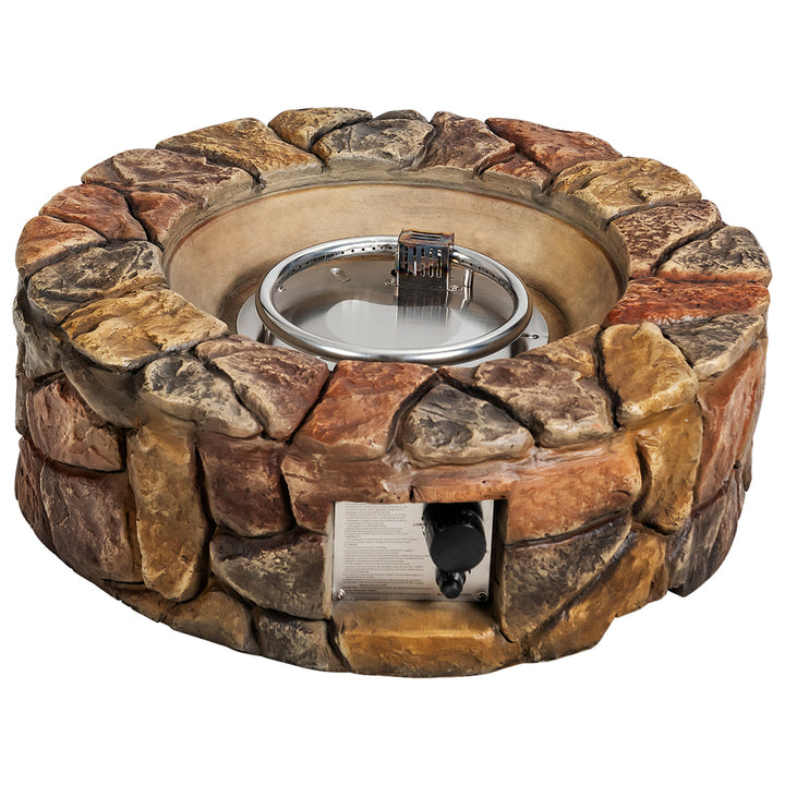 28-inch Stone Gas Fire Pit 40,000 BTU Propane Patio Yard w/ Lava Rocks Image 5